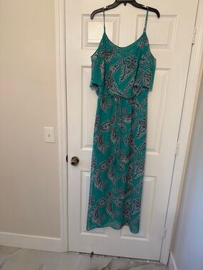 Bisou Bisou Teal Paisley Ruffle Maxi Dress